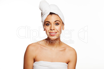 beautiful woman wrapped in towels