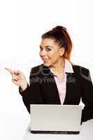 businesswoman pointing off frame
