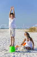 Children, Boy, Girl, Brother & Sister Playing on Beach