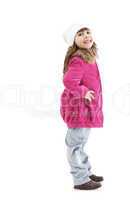 Pretty little girl posing in pink coat
