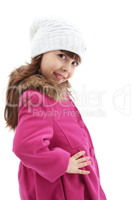 Portrait of charming girl posing in pink jacket