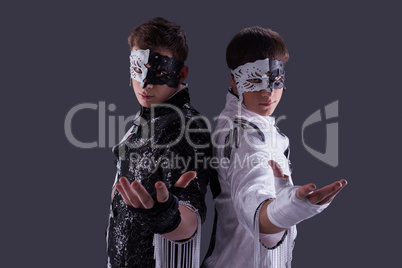 Portrait of attractive young guys in masks
