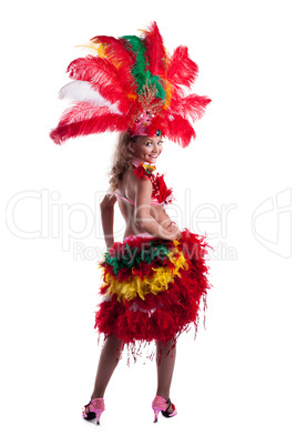 Cheerful girl posing in colorful carnival costume