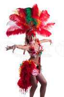Pretty girl in carnival costume dancing isolated