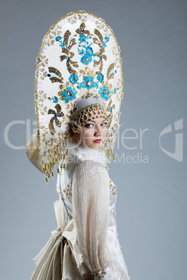 Image of beautiful Russian girl in kokoshnik