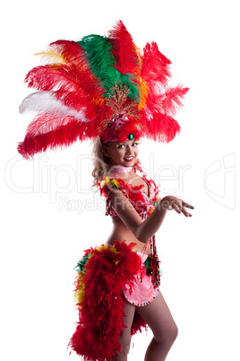 Playful young dancer in colorful festival costume