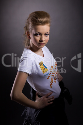 Portrait of attractive young girl in white t-shirt