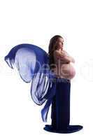 Topless expectant woman with blue veil