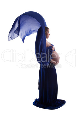 Profile of charming pregnant woman with blue veil