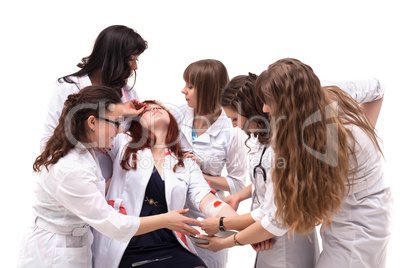 Group of medical students posing in studio
