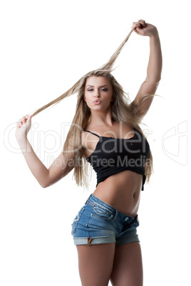 Sensual woman with long hair isolated on white