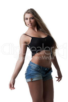 Image of seductive blonde posing in studio