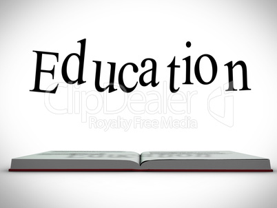 Education message above open book graphic