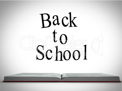 Back to school message above open book graphic