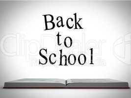 Back to school message above open book graphic