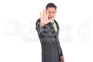 Businessman with raised hand