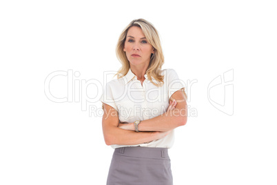Angry businesswoman looking at the camera