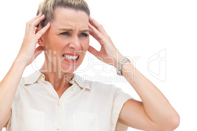 Businesswoman with painful migraine