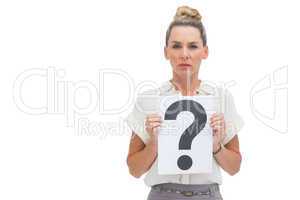 Businesswoman showing question mark