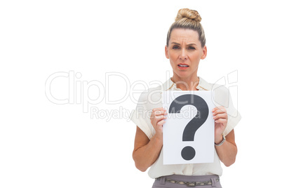 Uncertain businesswoman with question mark