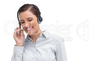 Laughing businesswoman with headset