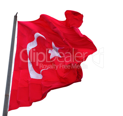 waving in wind flag of turkey with flagpole
