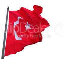 waving in wind flag of turkey with flagpole