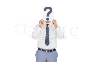 Businessman showing a paper with a question mark