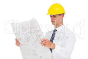 Focused architect reading a plan