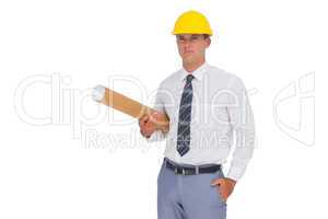 Architect holding a rolled up plan