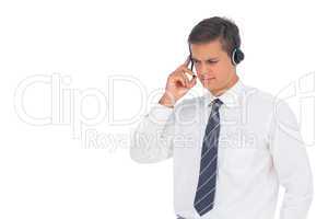 Call centre agent using headset