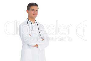 Happy doctor with hands in pocket