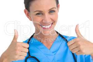 Surgeon with thumbs up