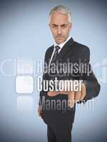 Businessman selecting the word customer