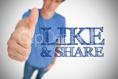 Boy giving thumb up for like and share