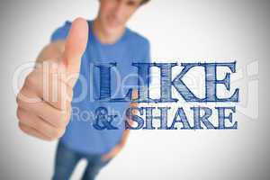 Boy giving thumb up for like and share
