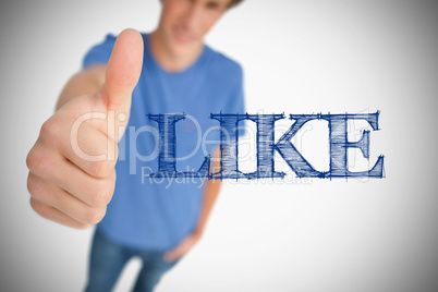 Boy representing social network logo with his thumb up