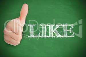 Thumb up representing social network logo on green background