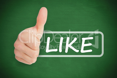 Thumb up representing social network logo next to like written in tag