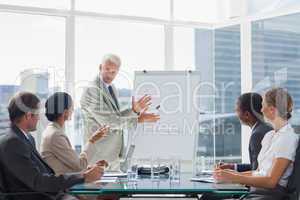 Businessman in front of a growing chart during a meeting