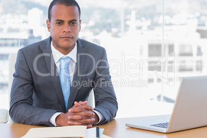 Handsome businessman posing at his desk