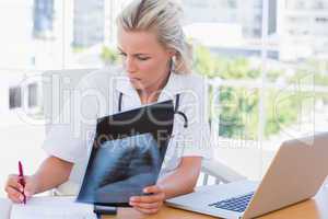 Nurse holding an x ray in her office