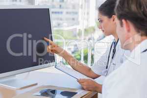 Doctor pointing at the screen of a computer