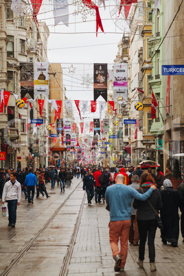 Crowded istiklal street with tourists in Istanbul