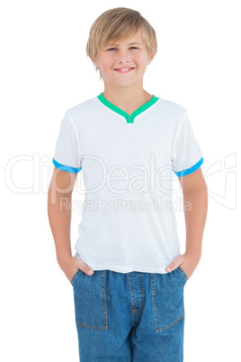 Happy young boy smiling with a white shirt