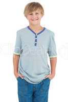 Smiling young boy with a blue shirt