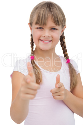 Pretty blonde girl giving thumbs up