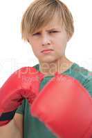 Blonde boy with boxing gloves