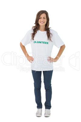 Woman wearing volunteer tshirt putting her hands on hips