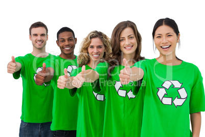 Cheerful group of environmental activists giving thumbs up